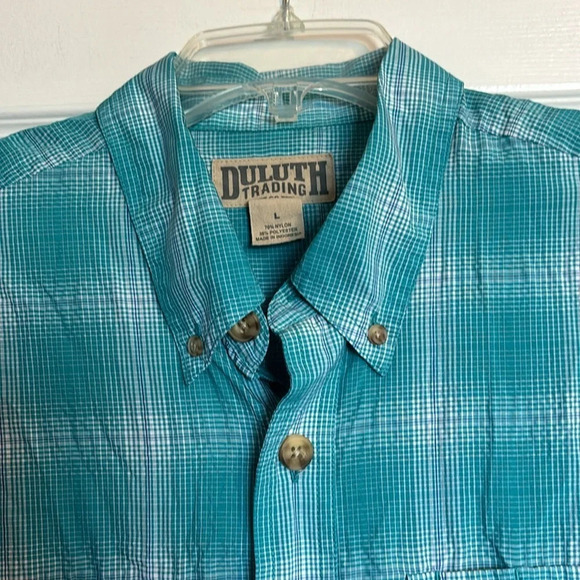 Duluth Trading Co men’s blue nylon blend button down shirt size large - Picture 2 of 8